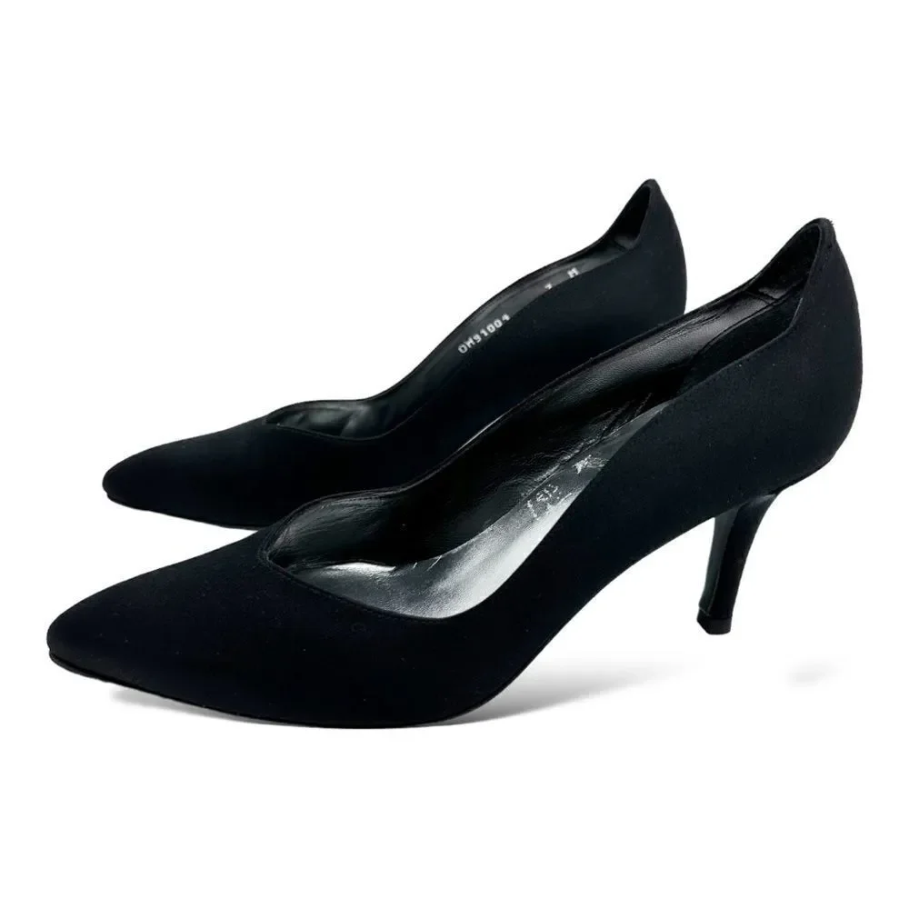 Stuart‎ Weitzman Designer Curvy Black Fabric Heels 8 Formal Pumps 7M